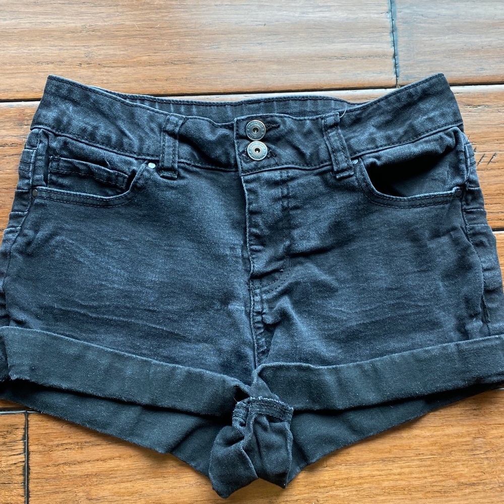 Black denim shorts